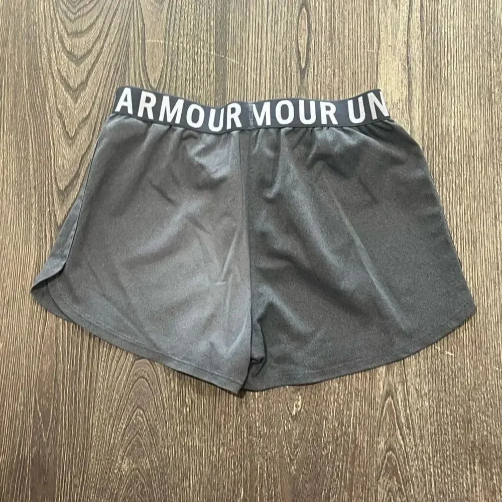 Under Armour Play Up Athletic Shorts Drawstring HeatGear Loose Fit Gray YXL